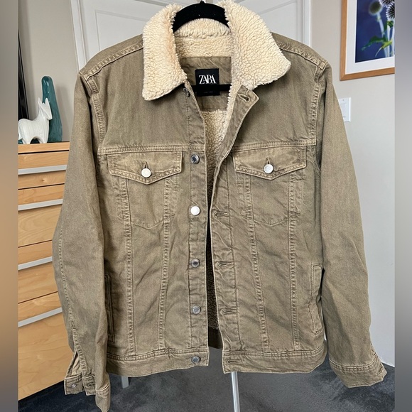 Zara Khaki Sherpa-Collar Jacket - Picture 1 of 5